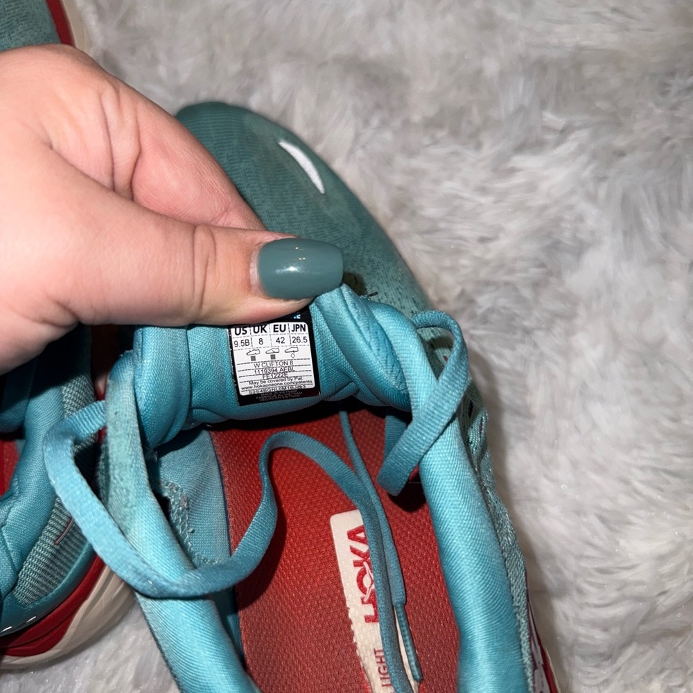 Hoka Teal Aqua Red and White Running Sneakers - Picture 5 of 5